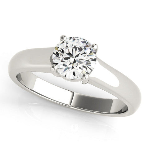 White gold Round Solitaire Diamond Ring with Tapered Band and Four-Prong Setting