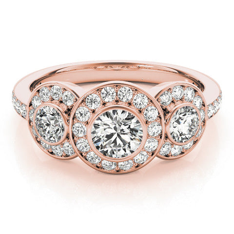 Rose gold Three-Stone Round Halo Pavé Diamond Ring