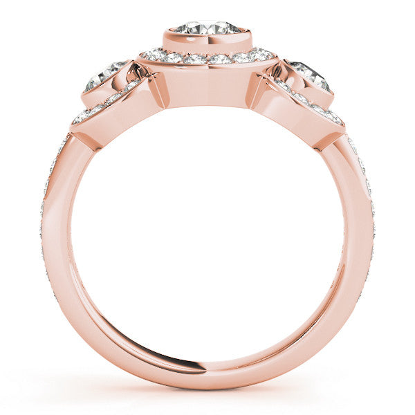Rose gold Three-Stone Round Halo Pavé Diamond Ring