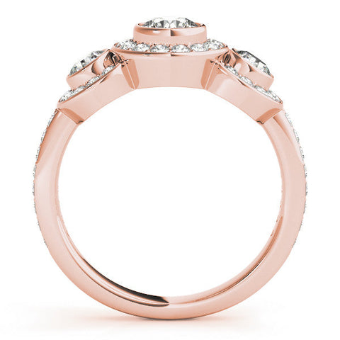 Rose gold Three-Stone Round Halo Pavé Diamond Ring