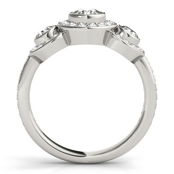 White gold Three-Stone Round Halo Pavé Diamond Ring