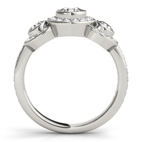 White gold Three-Stone Round Halo Pavé Diamond Ring