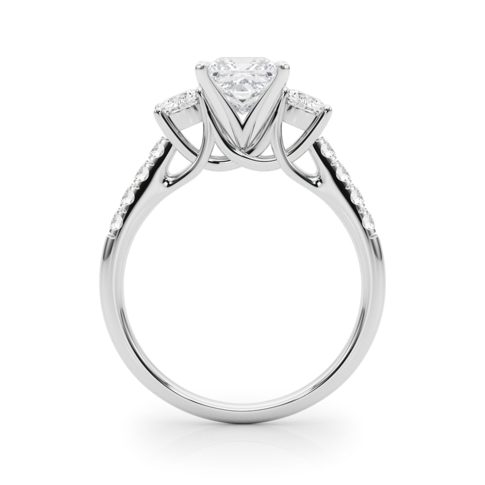 Platinum Three-Stone Heart Cut Diamond Pavé Band with Four-Prong Setting
