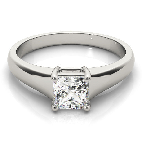 Platinum Princess Cut Solitaire Ring with Split Shank and Four-Prong Setting