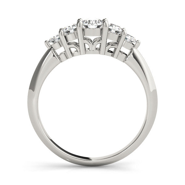 Platinum Five-Stone Round Brilliant Diamond Prong Set White Gold Band