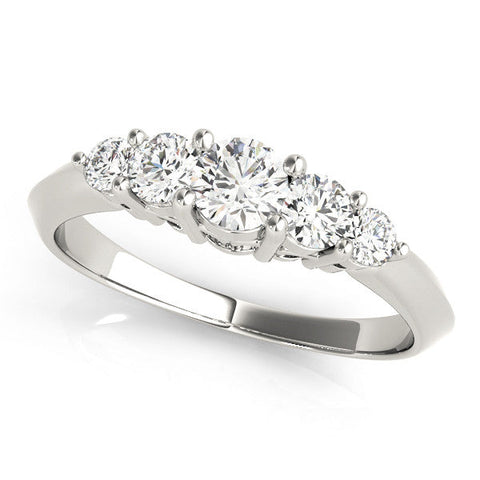 White gold Five-Stone Round Brilliant Diamond Prong Set White Gold Band