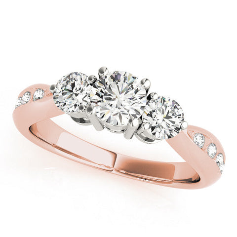 Rose gold Three-Stone Heart Diamond Channel Set Engagement Ring with Prong Setting