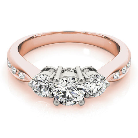 Rose gold Three-Stone Round Diamond Channel Set Engagement Ring with Prong Setting