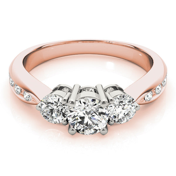 Rose gold Three-Stone Pear Diamond Channel Set Engagement Ring with Prong Setting