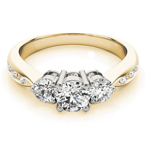 Yellow gold Three-Stone Heart Diamond Channel Set Engagement Ring with Prong Setting