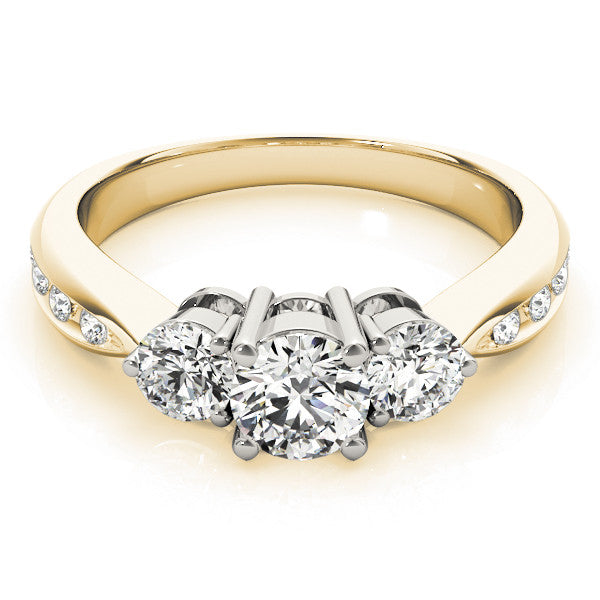 Yellow gold Three-Stone Pear Diamond Channel Set Engagement Ring with Prong Setting