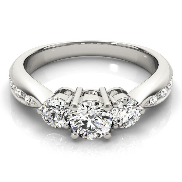 White gold Three-Stone Round Diamond Channel Set Engagement Ring with Prong Setting