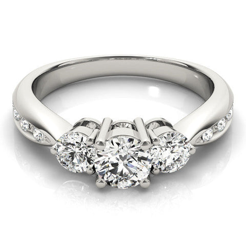 Platinum Three-Stone Cushion Diamond Channel Set Engagement Ring with Prong Setting
