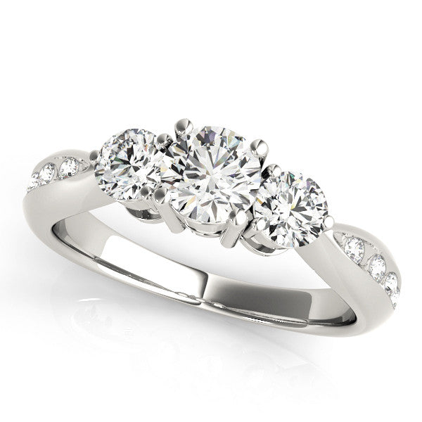 White gold Three-Stone Round Diamond Channel Set Engagement Ring with Prong Setting