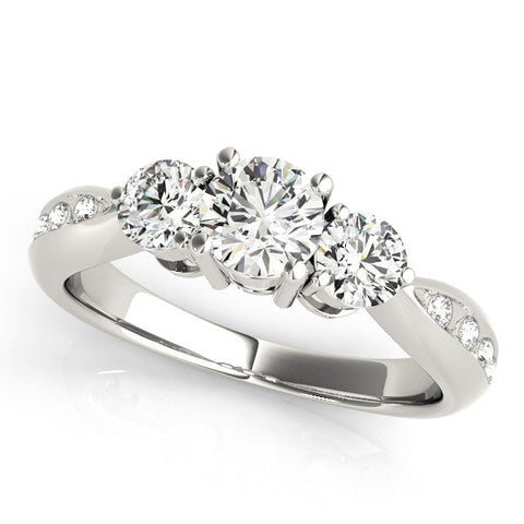 Platinum Three-Stone Cushion Diamond Channel Set Engagement Ring with Prong Setting