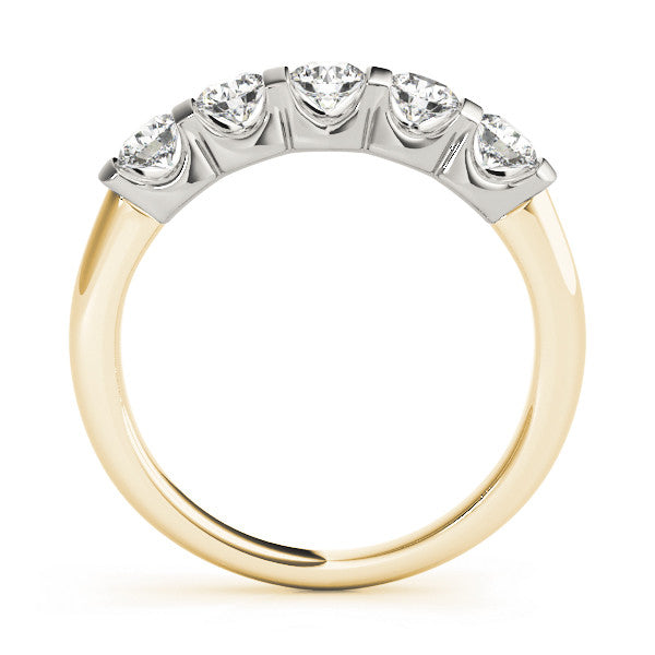 Yellow gold Five-Stone Round Diamond Channel Set White Gold Band