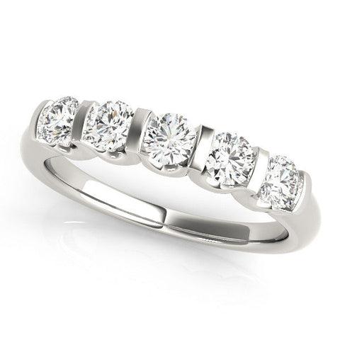 Platinum Five-Stone Round Diamond Channel Set White Gold Band