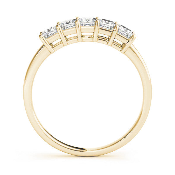 Yellow gold Princess Cut Five-Stone Diamond White Gold Band with Prong Setting