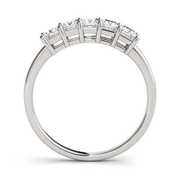 White gold Princess Cut Five-Stone Diamond White Gold Band with Prong Setting
