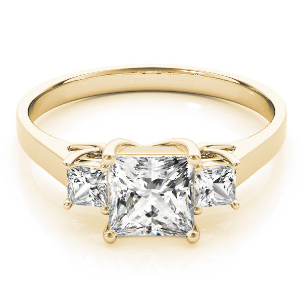 Yellow gold Three-Stone Princess Cut Solitaire Engagement Ring with Prong Setting