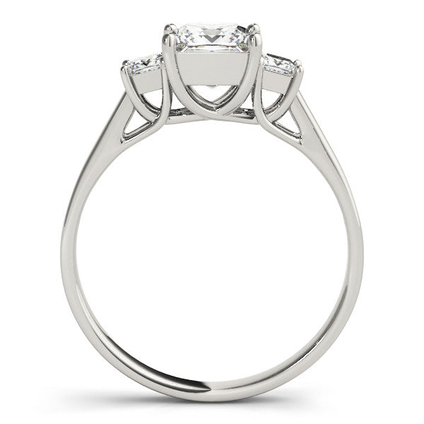White gold Three-Stone Princess Cut Solitaire Engagement Ring with Prong Setting