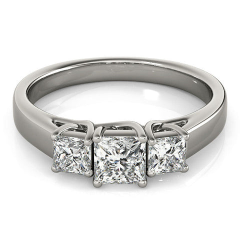 Silver Three-Stone Princess Cut Diamond Engagement Ring with Channel Set Band and Four-Prong Setting