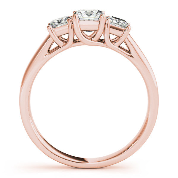 Rose gold Three-Stone Princess Cut Diamond Engagement Ring with Channel Set Band and Four-Prong Setting