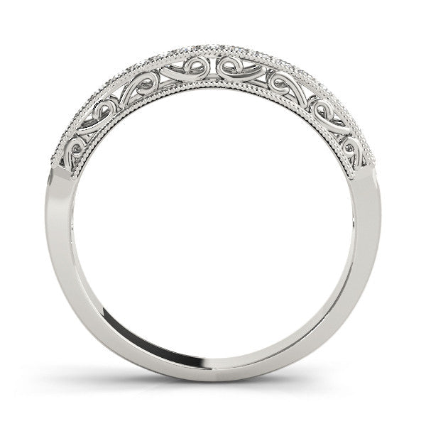 White gold Round Diamond Pavé Milgrain White Gold Eternity Band