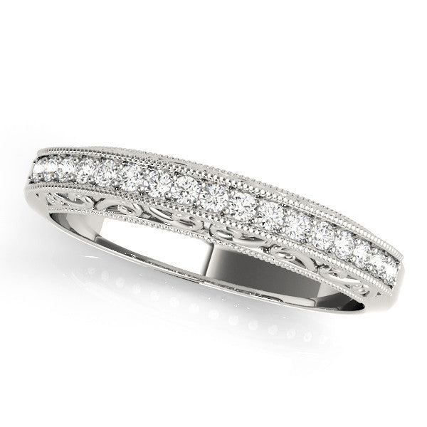 White gold Round Diamond Pavé Milgrain White Gold Eternity Band