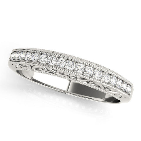White gold Round Diamond Pavé Milgrain White Gold Eternity Band