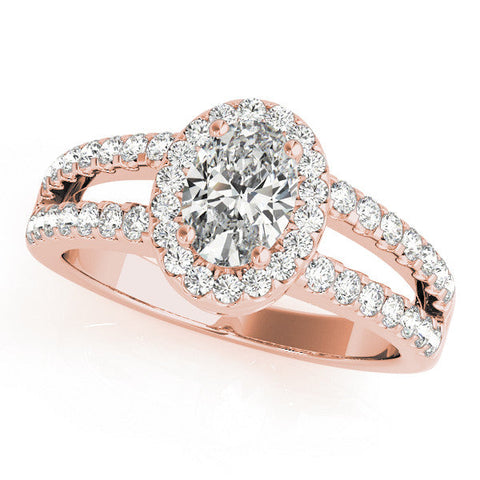 Rose gold Oval Halo Split Shank Diamond Ring with Prong Setting