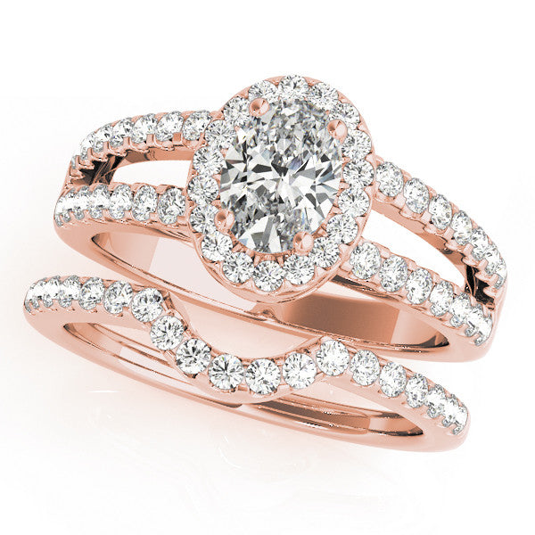 Rose gold Oval Halo Split Shank Diamond Ring with Prong Setting