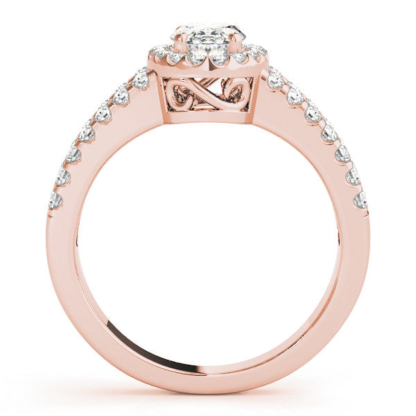 Rose gold Oval Halo Split Shank Diamond Ring with Prong Setting