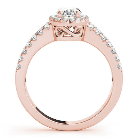 Rose gold Oval Halo Split Shank Diamond Ring with Prong Setting
