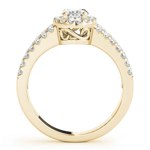 Yellow gold Oval Halo Split Shank Diamond Ring with Prong Setting