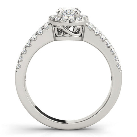White gold Oval Halo Split Shank Diamond Ring with Prong Setting