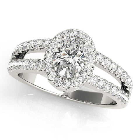 White gold Oval Halo Split Shank Diamond Ring with Prong Setting