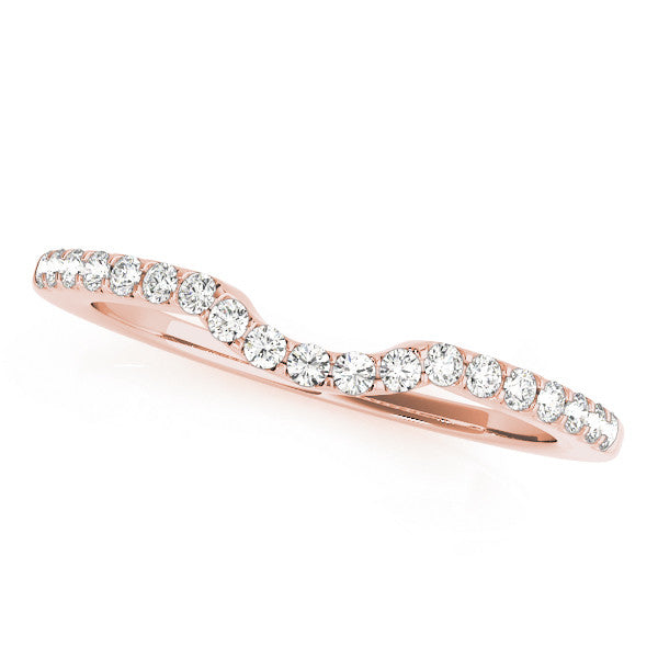Rose gold Curved Pave Round Diamond Wedding Band with Shared Prong Setting