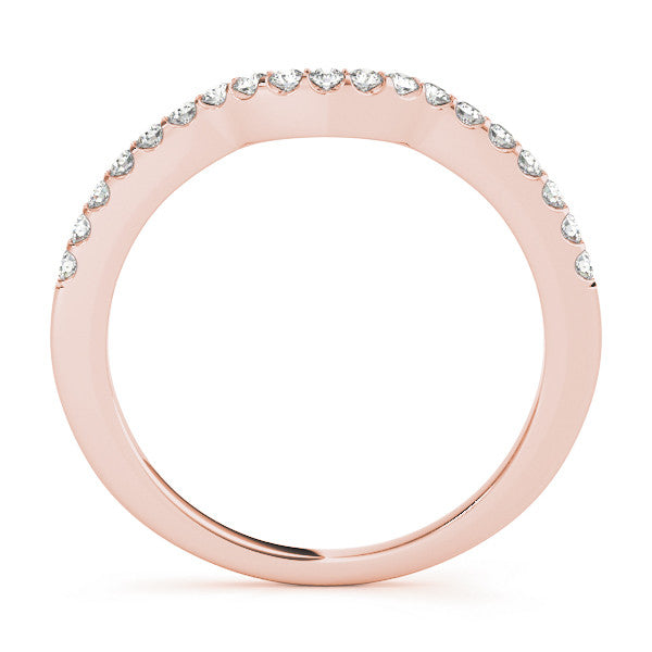 Rose gold Curved Pave Round Diamond Wedding Band with Shared Prong Setting