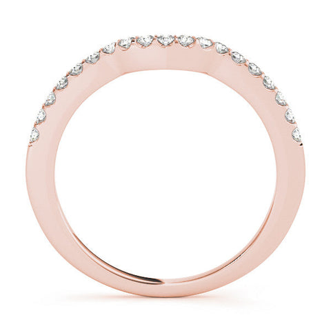 Rose gold Curved Pave Round Diamond Wedding Band with Shared Prong Setting