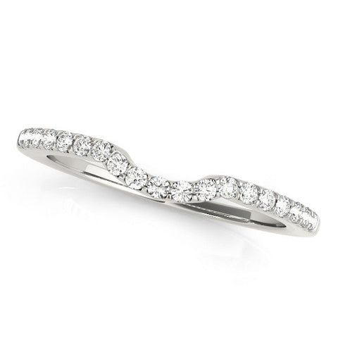 Platinum Curved Pave Round Diamond Wedding Band with Shared Prong Setting