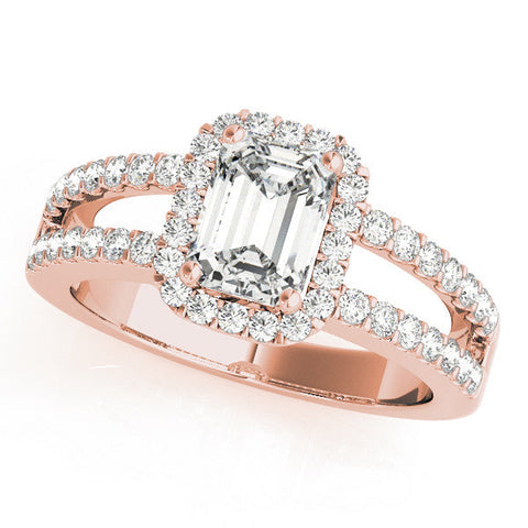 Rose gold Heart Cut Halo Split Shank Diamond Ring with Four-Prong Setting