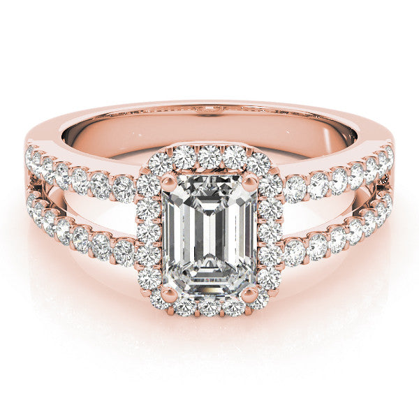 Rose gold Marquise Cut Halo Split Shank Diamond Ring with Four-Prong Setting