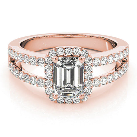 Rose gold Oval Cut Halo Split Shank Diamond Ring with Four-Prong Setting