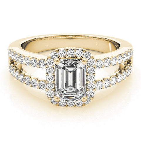 Yellow gold Marquise Cut Halo Split Shank Diamond Ring with Four-Prong Setting