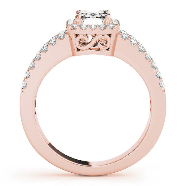 Rose gold Pear Cut Halo Split Shank Diamond Ring with Four-Prong Setting