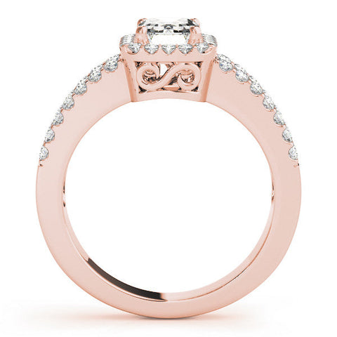Rose gold Round Cut Halo Split Shank Diamond Ring with Four-Prong Setting