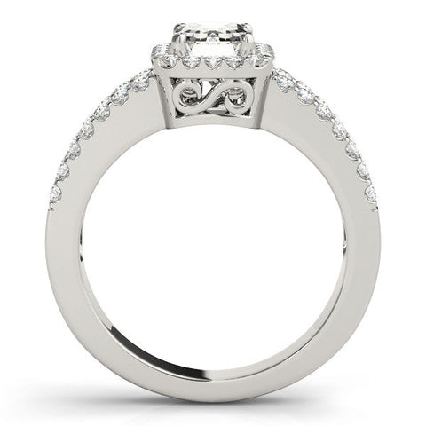 Platinum Heart Cut Halo Split Shank Diamond Ring with Four-Prong Setting