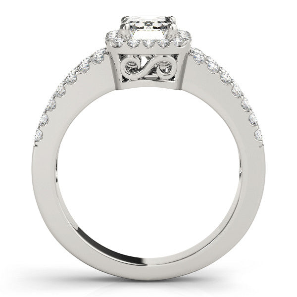 Silver Marquise Cut Halo Split Shank Diamond Ring with Four-Prong Setting