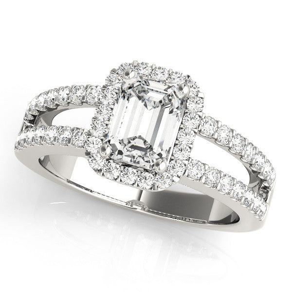 Silver Heart Cut Halo Split Shank Diamond Ring with Four-Prong Setting